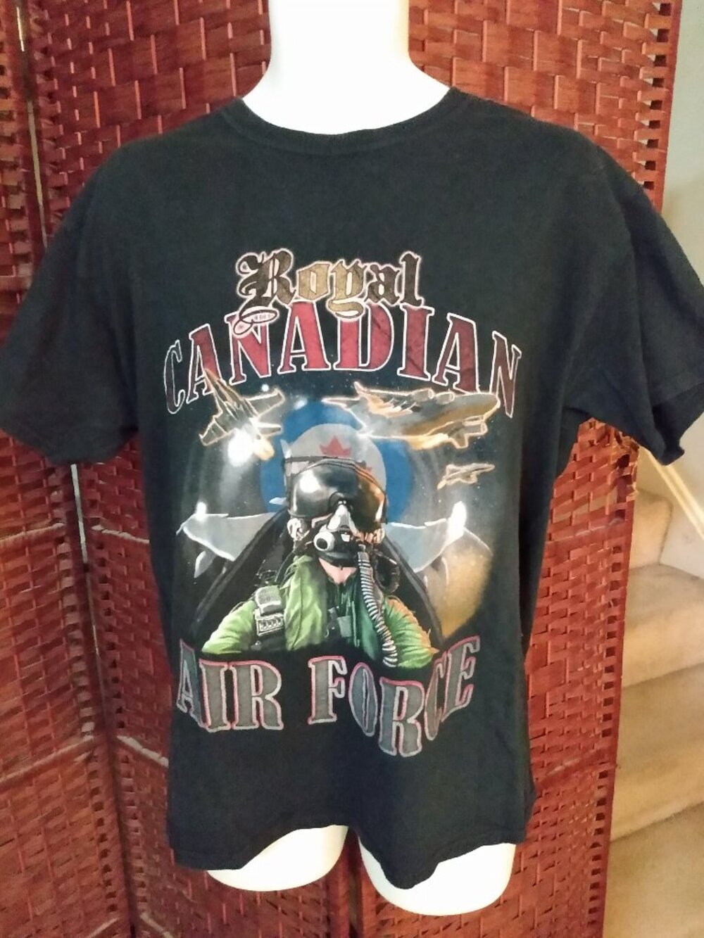 Royal Canadian Air Force T Shirt Big Print Graphic Tee Large Fighter Jet